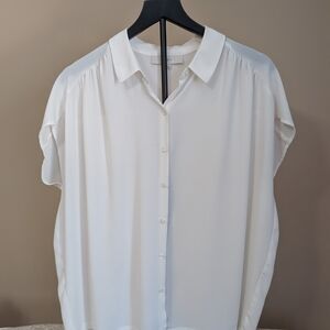 Loft Polyester Button Down Blouse. Ivory White.  Size L